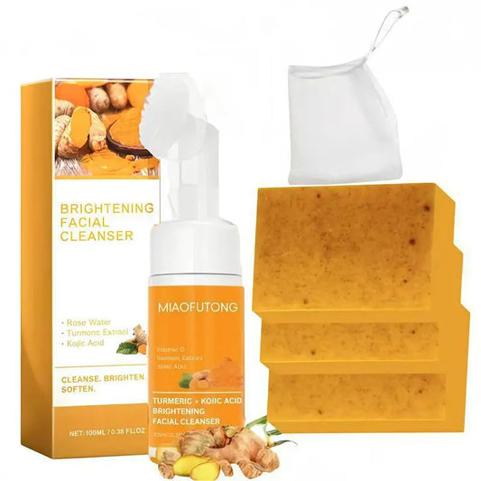 Juego De Limpiador Y Jabón De Cúrcuma, Limpieza Profunda, Ácido Kójico, Eliminador De Puntos Negros, Aceite Limpiador Para El Control De La Grasa, Atenúa Las Marcas Del Acné, Ilumina